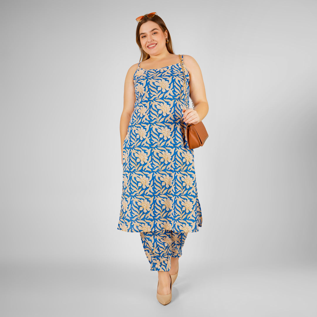 Blue Hand-Block Print Kurti and Pant