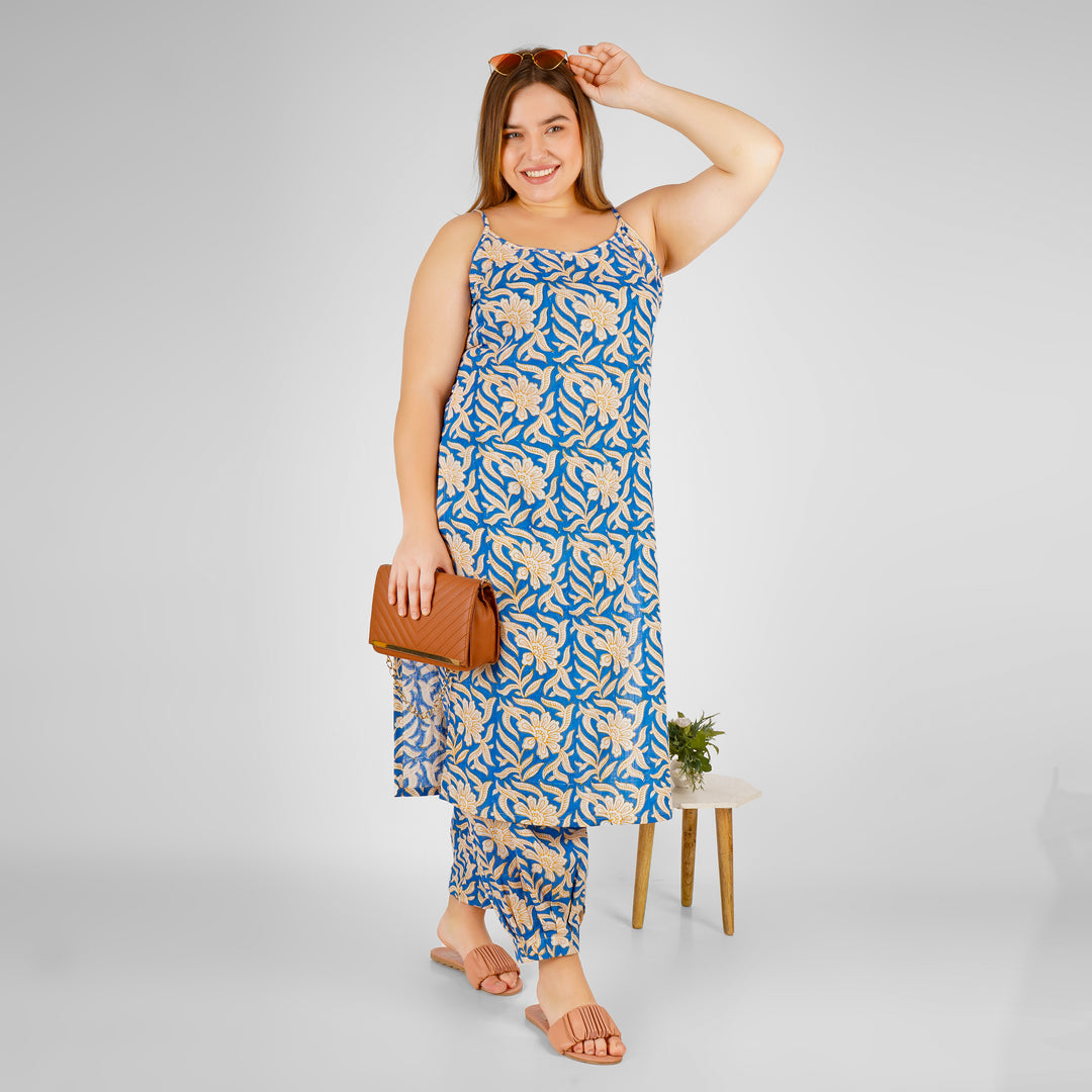 Blue Hand-Block Print Kurti and Pant