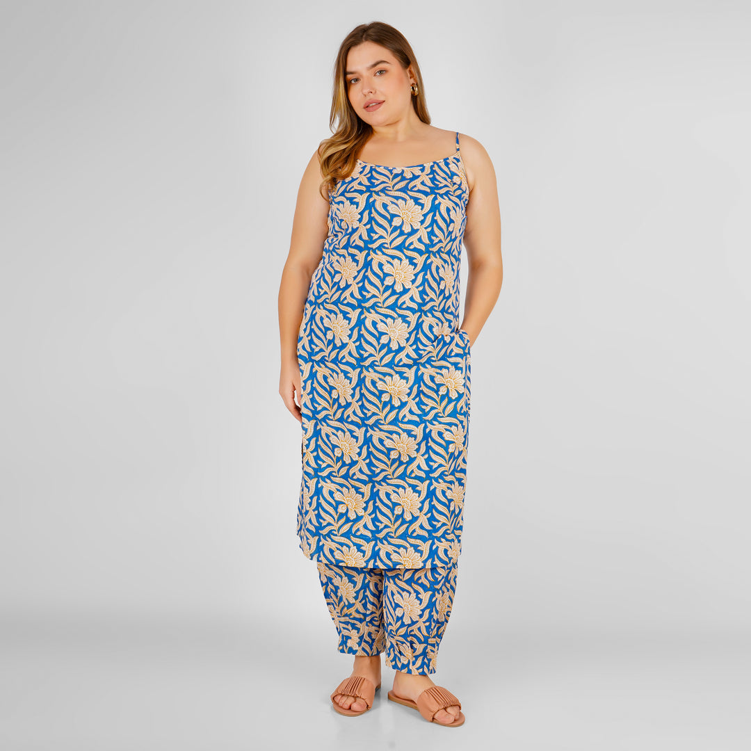 Blue Hand-Block Print Kurti and Pant