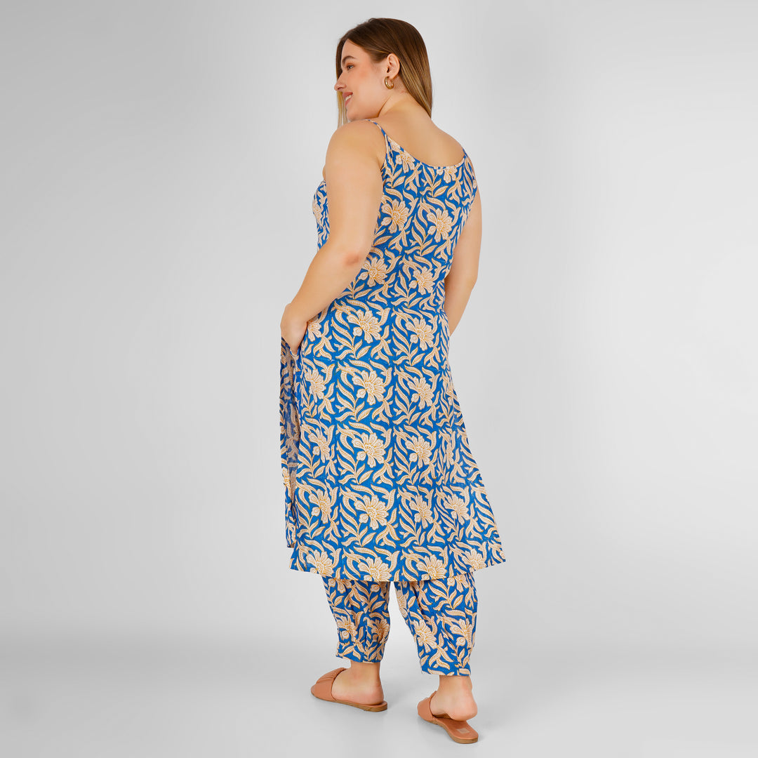 Blue Hand-Block Print Kurti and Pant