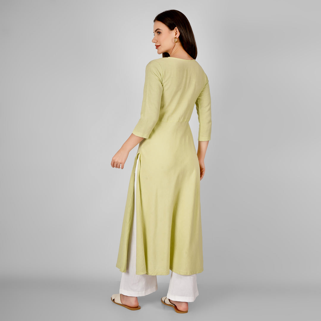 Tea Green Mint Hand-Embroidered Kurti and Pant