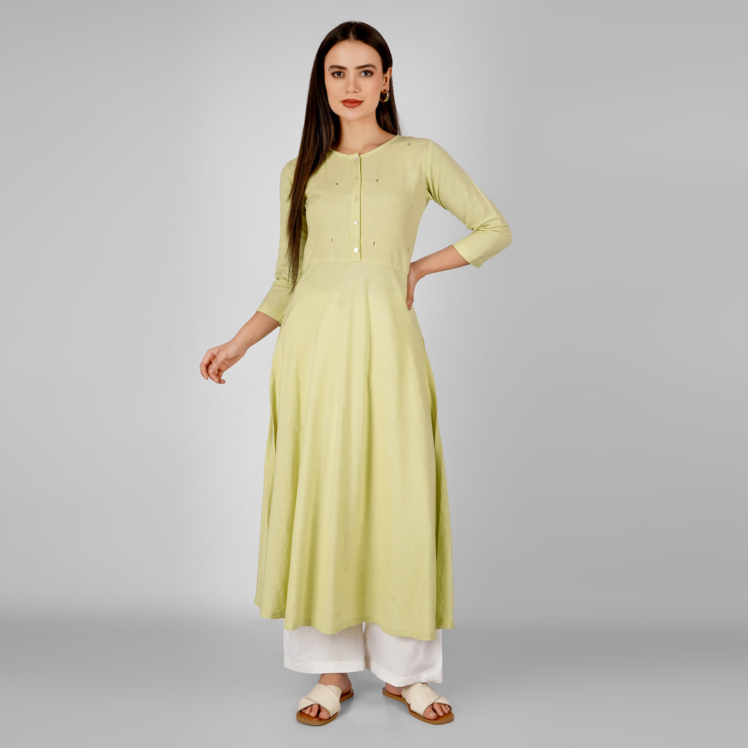 Tea Green Mint Hand-Embroidered Kurti and Pant