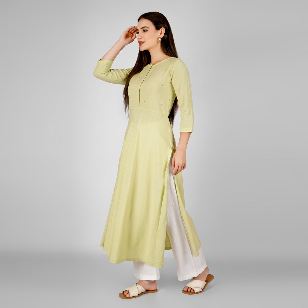 Tea Green Mint Hand-Embroidered Kurti and Pant