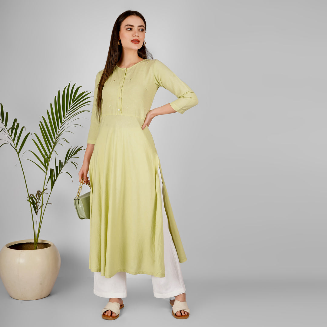 Tea Green Mint Hand-Embroidered Kurti and Pant