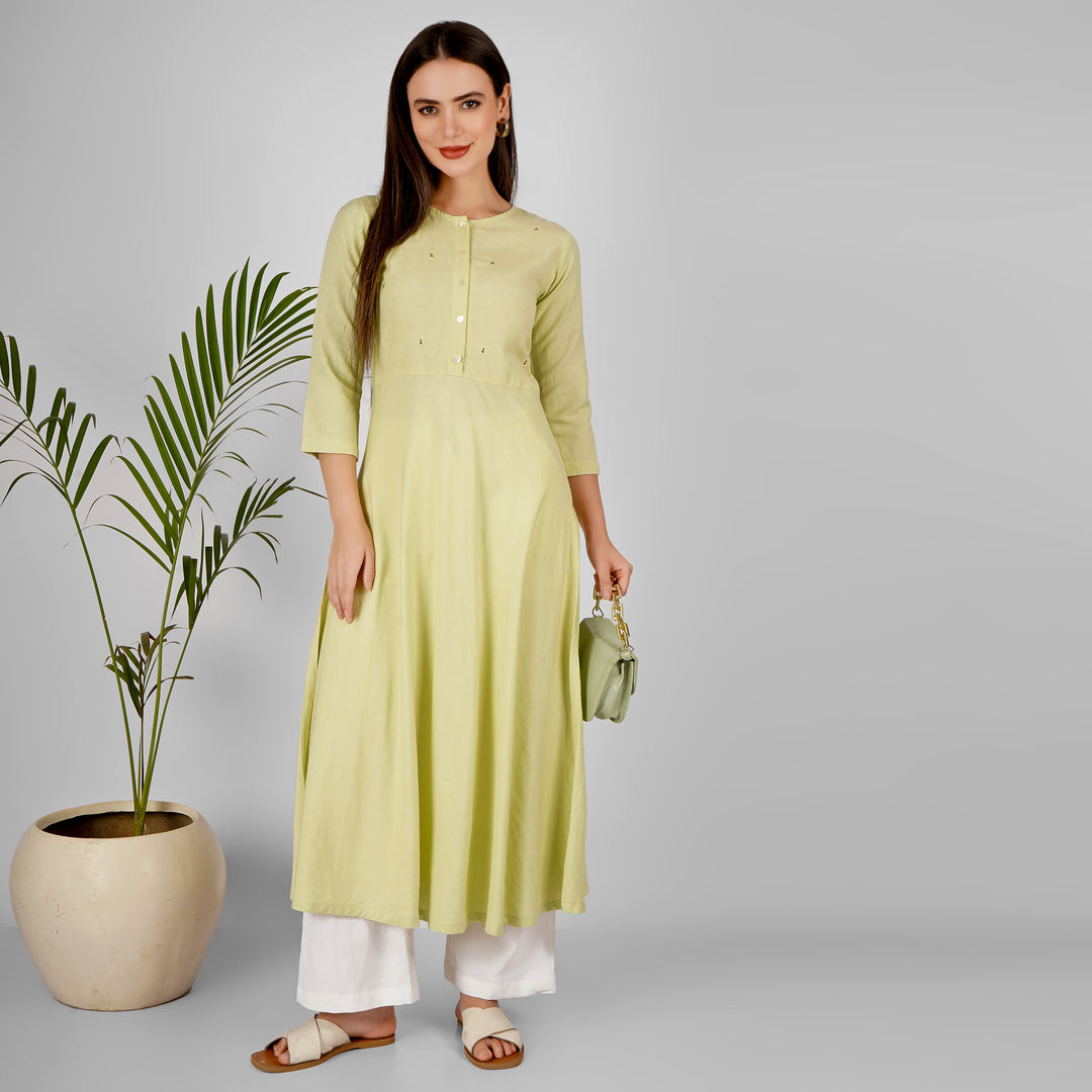 Tea Green Mint Hand-Embroidered Kurti and Pant