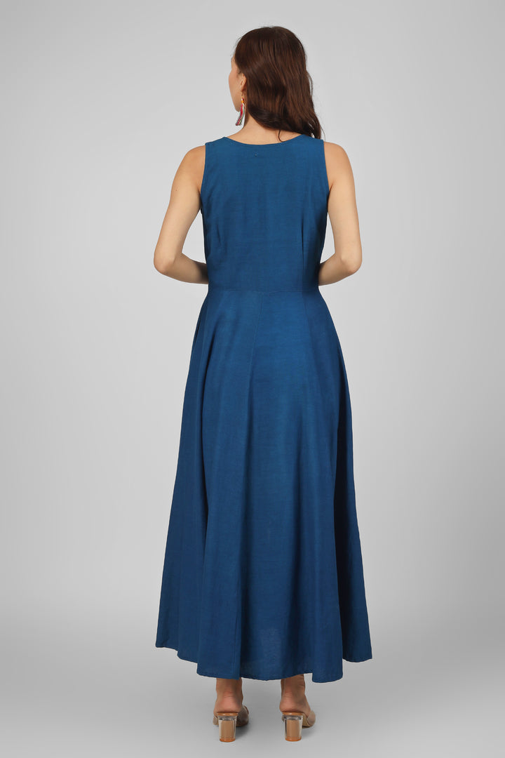 Blue Button-Down Maxi Dress