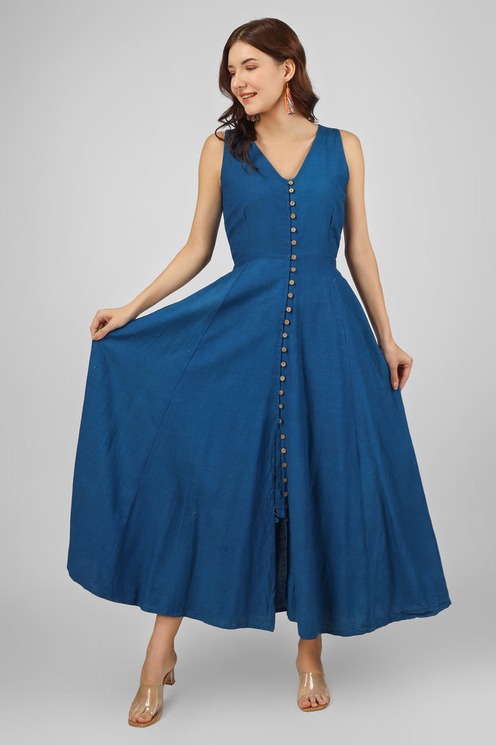 Blue Button-Down Maxi Dress