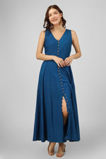 Load image into Gallery viewer, Blue Button-Down Maxi Dress
