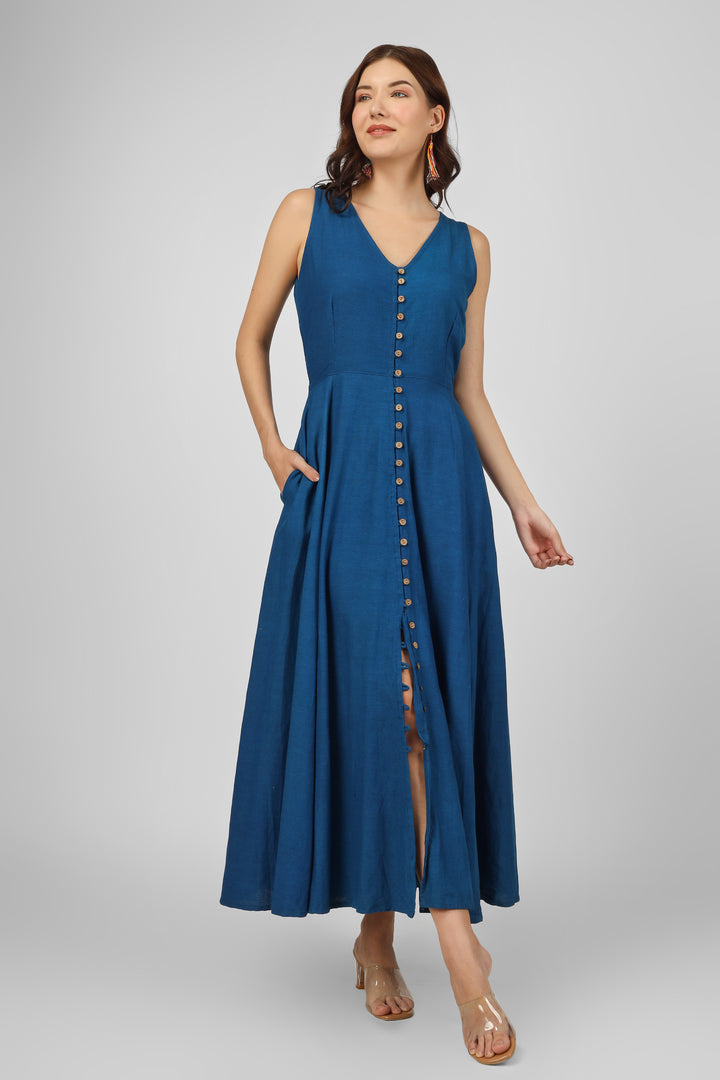 Blue Button-Down Maxi Dress