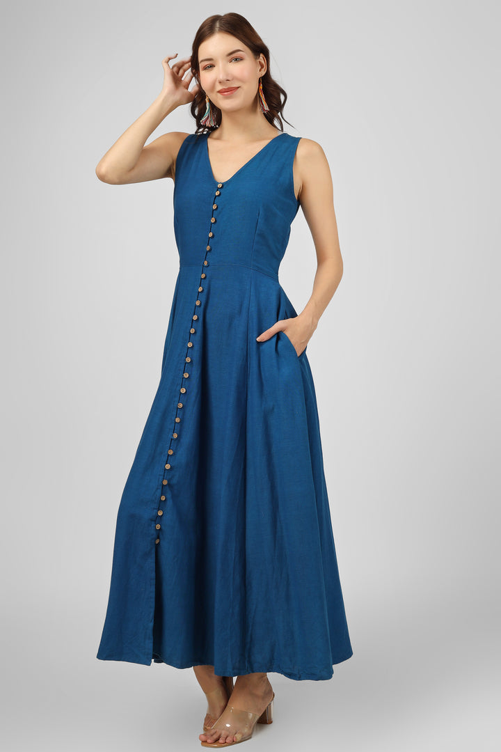 Blue Button-Down Maxi Dress