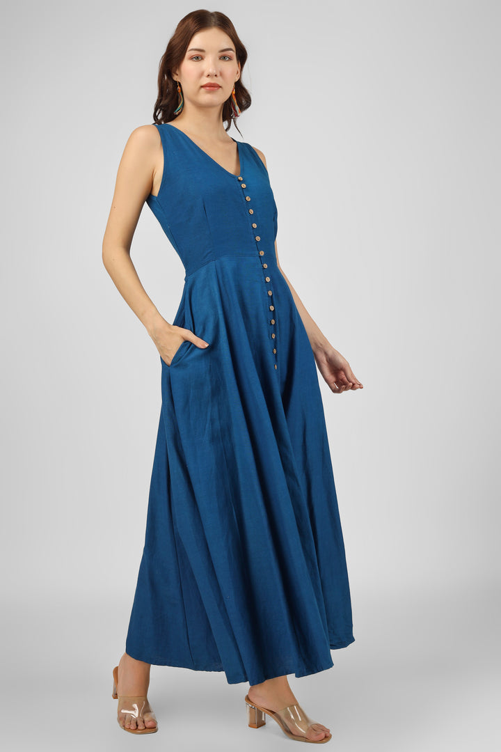 Blue Button-Down Maxi Dress