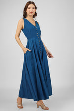 Load image into Gallery viewer, Blue Button-Down Maxi Dress
