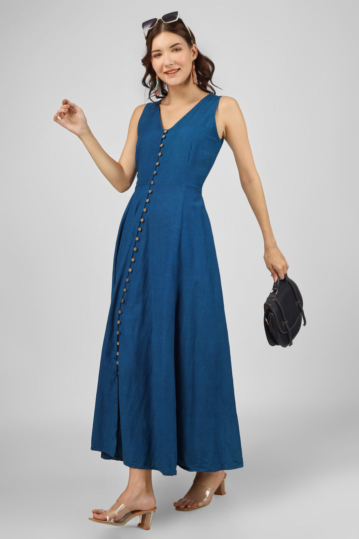 Blue Button-Down Maxi Dress