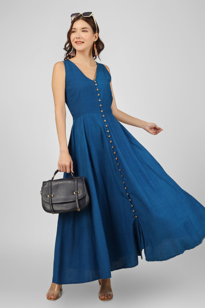 Blue Button-Down Maxi Dress