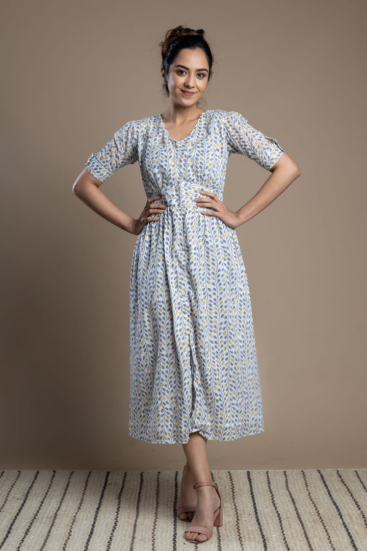 Button down print cotton maxi dress