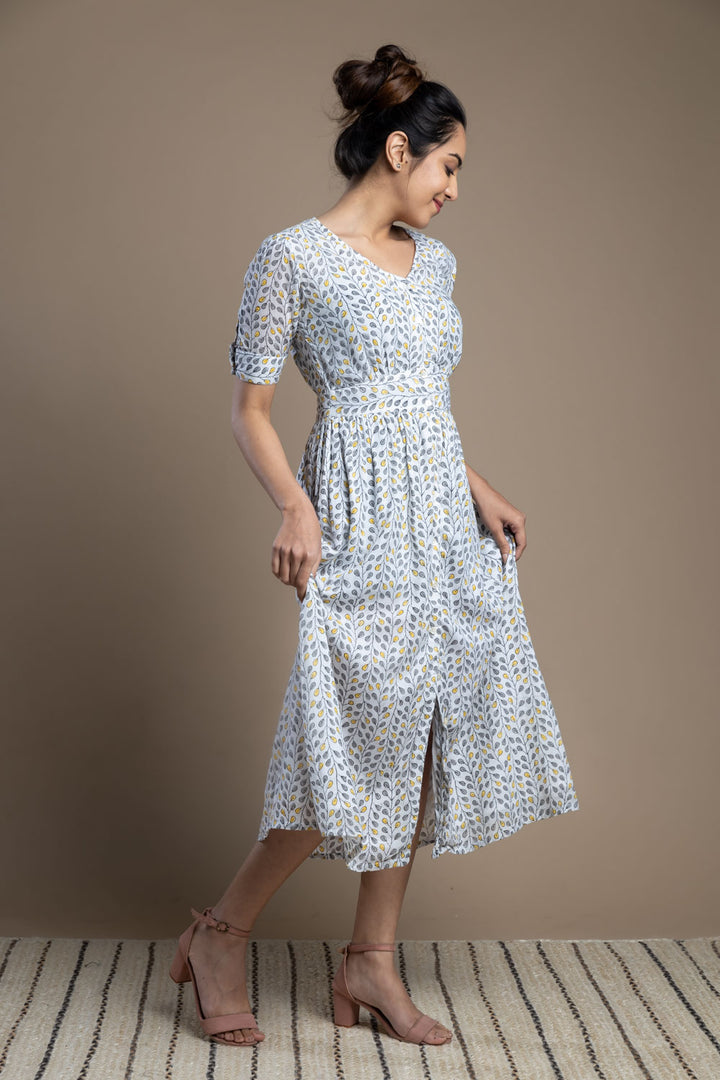 Button down print cotton maxi dress