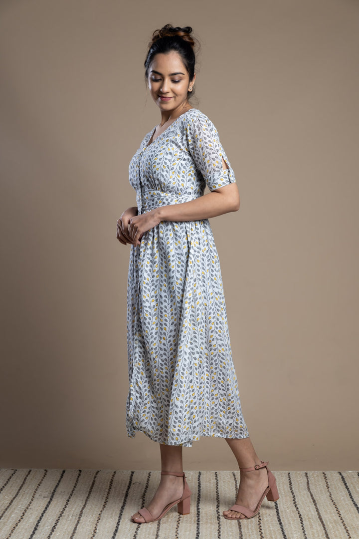 Button down print cotton maxi dress