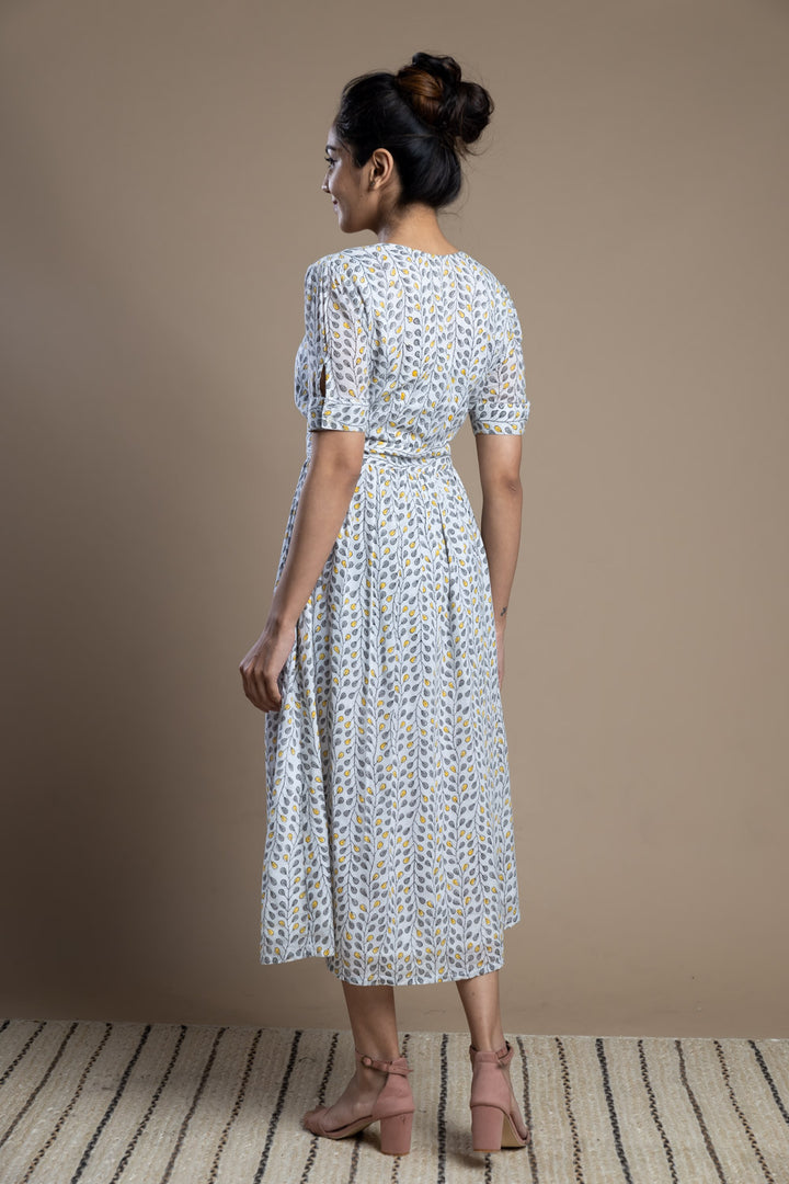 Button down print cotton maxi dress