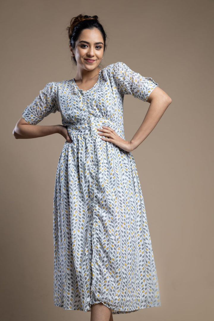 Button down print cotton maxi dress