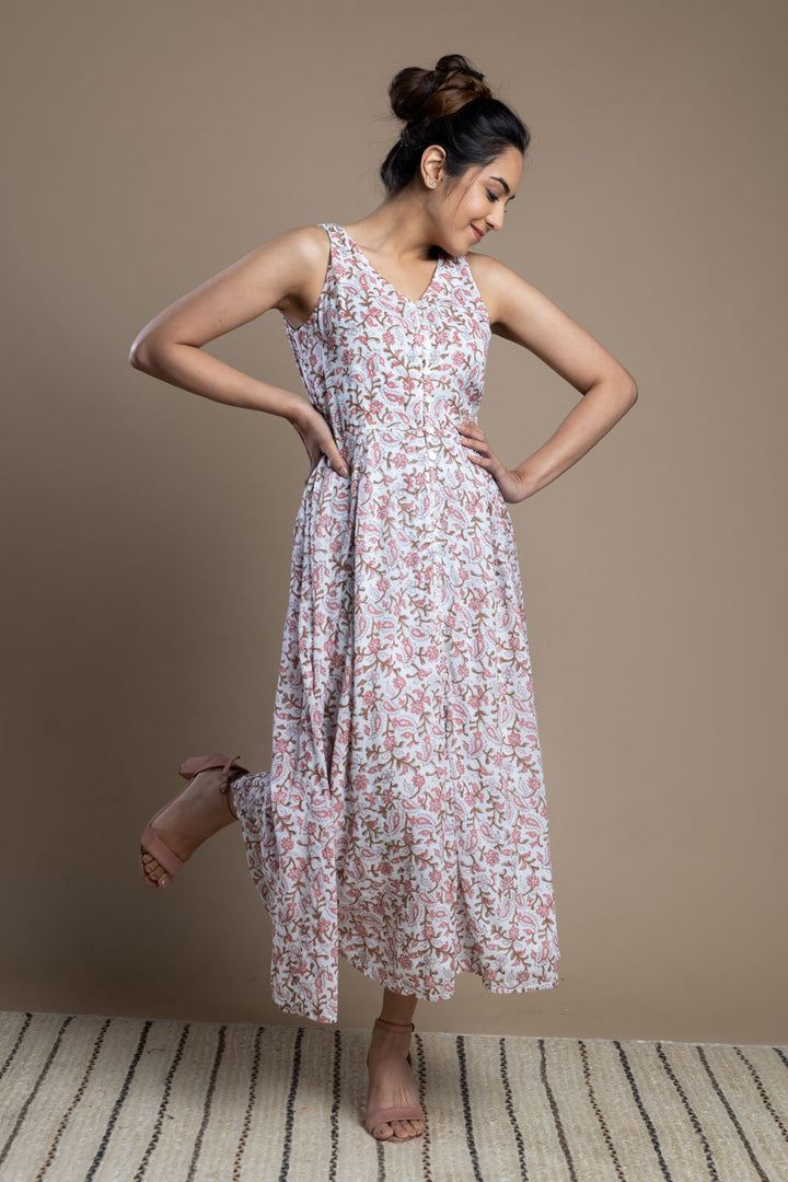 Floral print cotton maxi dress