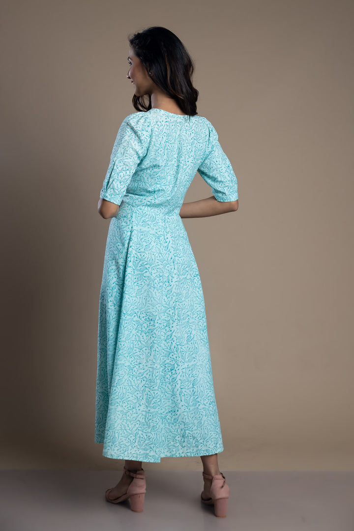 Blue Block Print Maxi Dress