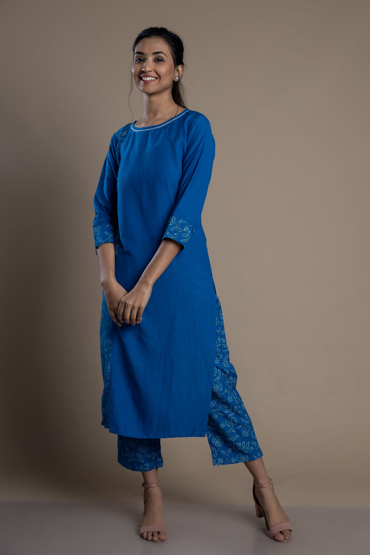 Blue Hand-Block Print Kurti and Pant