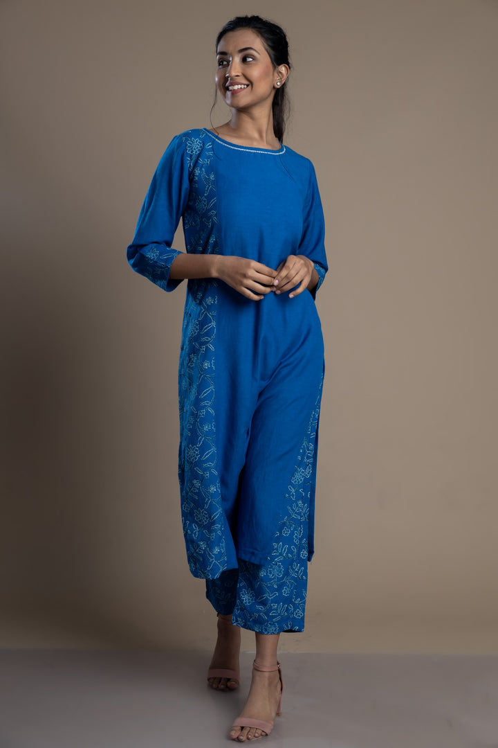 Blue Hand-Block Print Kurti and Pant