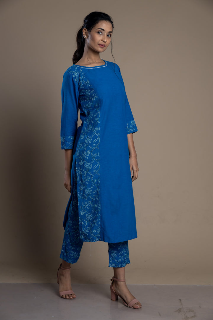 Blue Hand-Block Print Kurti and Pant