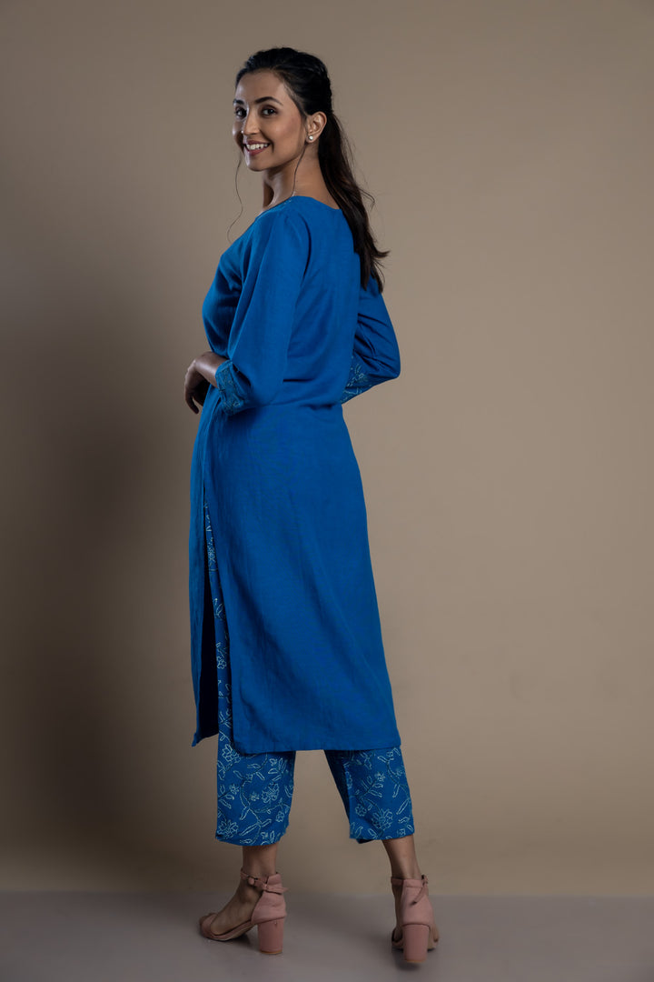 Blue Hand-Block Print Kurti and Pant