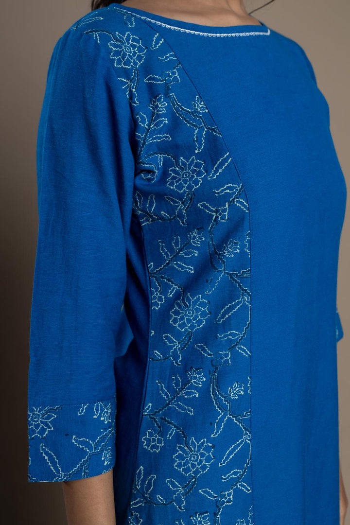 Blue Hand-Block Print Kurti and Pant