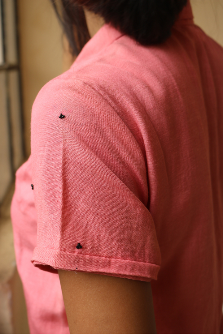 Pink Shirt with Hand-Painted Pocket