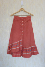 Load image into Gallery viewer, Peach Hand-Embroidered High-Low Skirt
