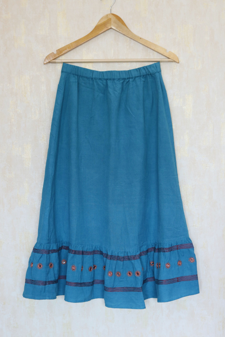 Turquoise Hand-Embroidered High-Low Skirt