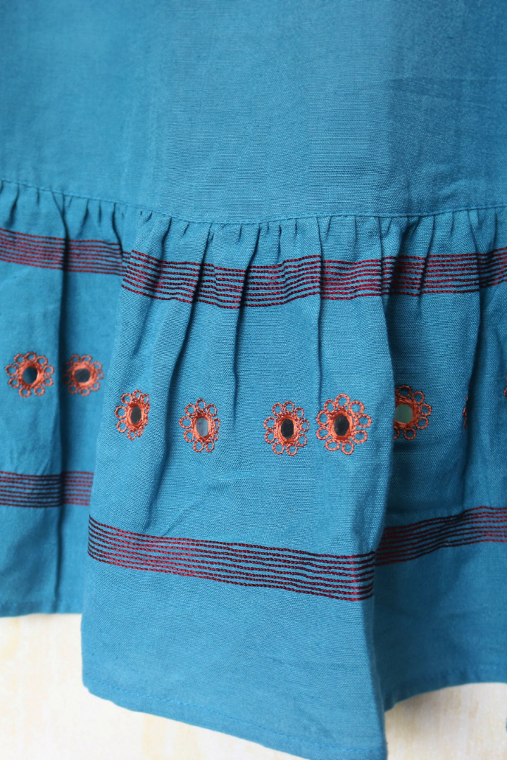 Turquoise Hand-Embroidered High-Low Skirt