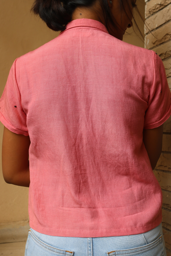 Pink Shirt with Hand-Painted Pocket