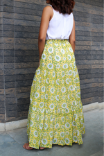 Load image into Gallery viewer, Blue Hand-Block Printed Cotton Maxi Skirt
