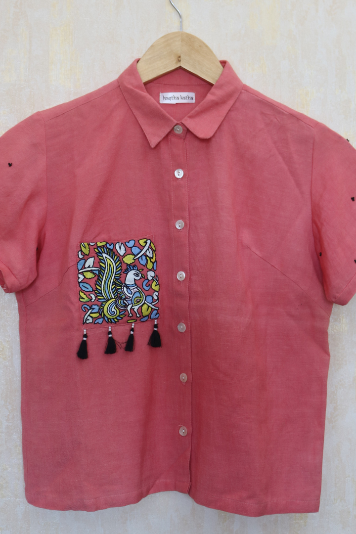 Pink Shirt with Hand-Painted Pocket