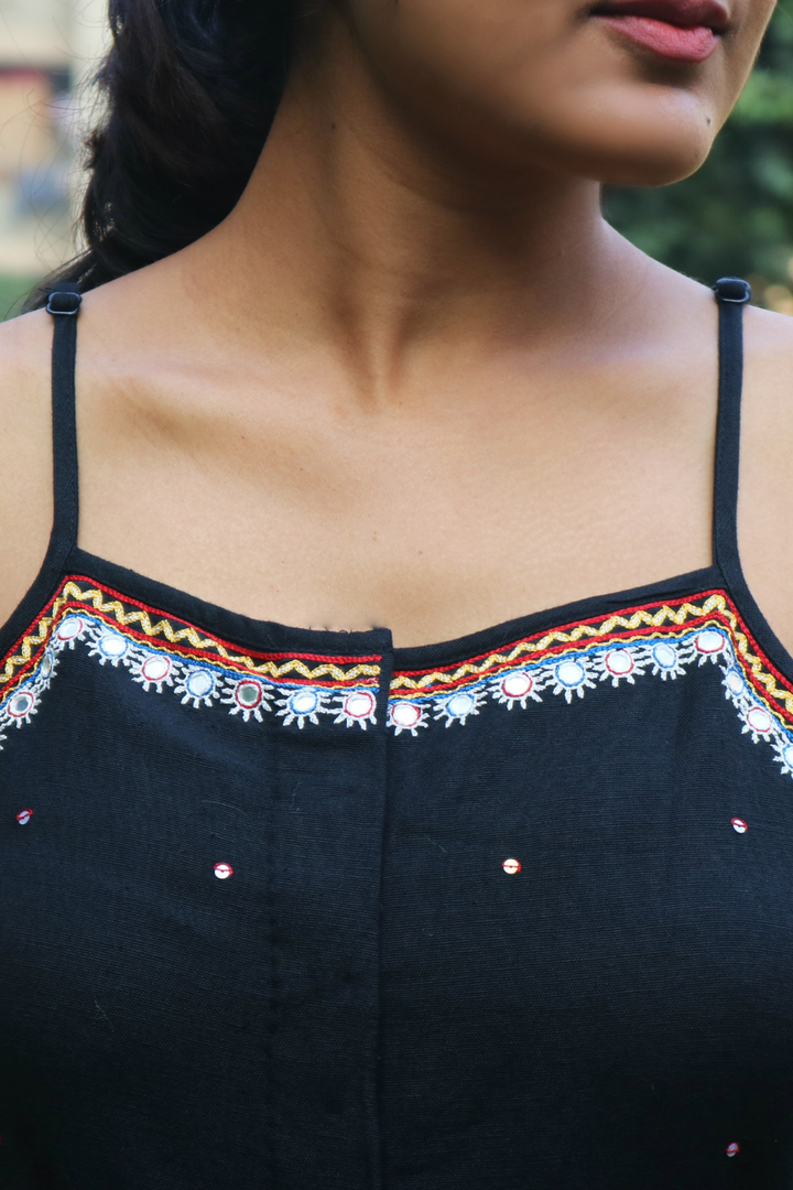 Black Hand-Embroidered Jumpsuit