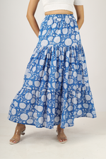 Load image into Gallery viewer, Blue Hand-Block Printed Cotton Maxi Skirt
