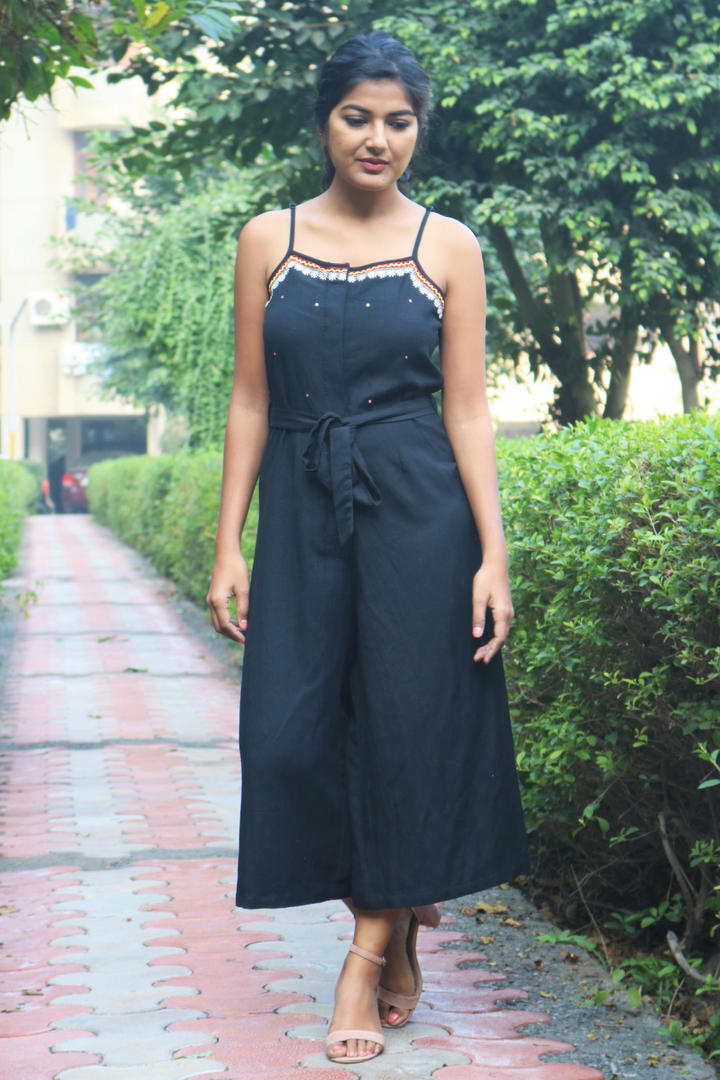 Black Hand-Embroidered Jumpsuit