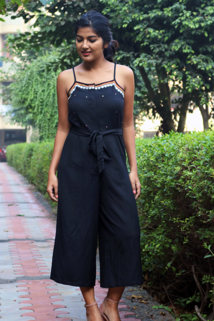 Black Hand-Embroidered Jumpsuit