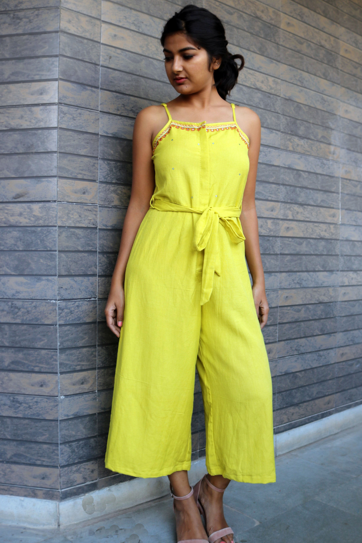 Lime Hand-Embroidered Jumpsuit