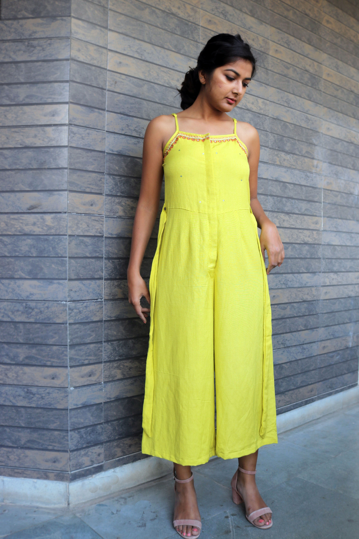 Lime Hand-Embroidered Jumpsuit