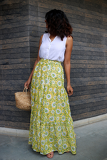 Load image into Gallery viewer, Yellow Hand-Block Printed Cotton Maxi Skirt
