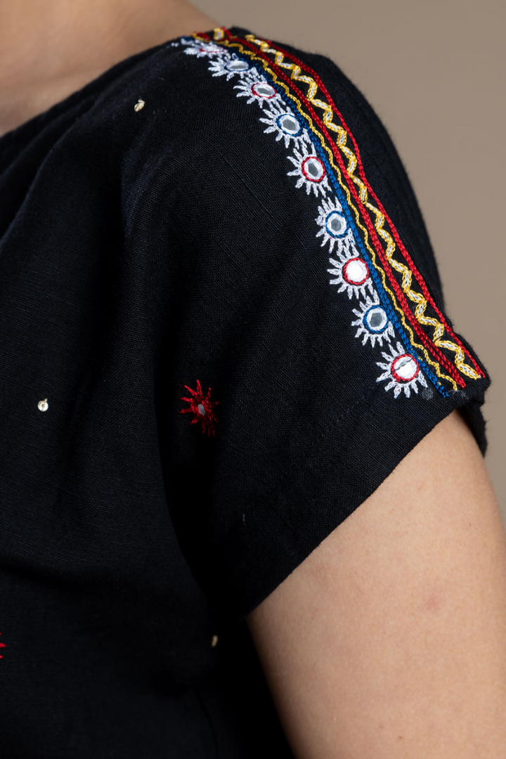 Black Hand-Embroidered Jumpsuit