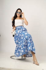 Load image into Gallery viewer, Blue Hand-Block Printed Cotton Maxi Skirt
