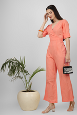 Load image into Gallery viewer, Peach Wrap Jumpsuit
