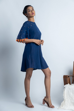 Load image into Gallery viewer, Navy Blue Mirror-work Dress with Tassels
