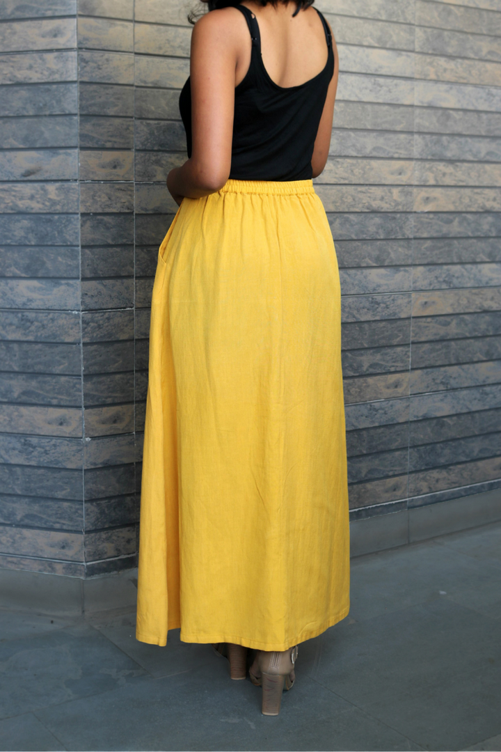 Mustard Hand-Embroidered Maxi Skirt