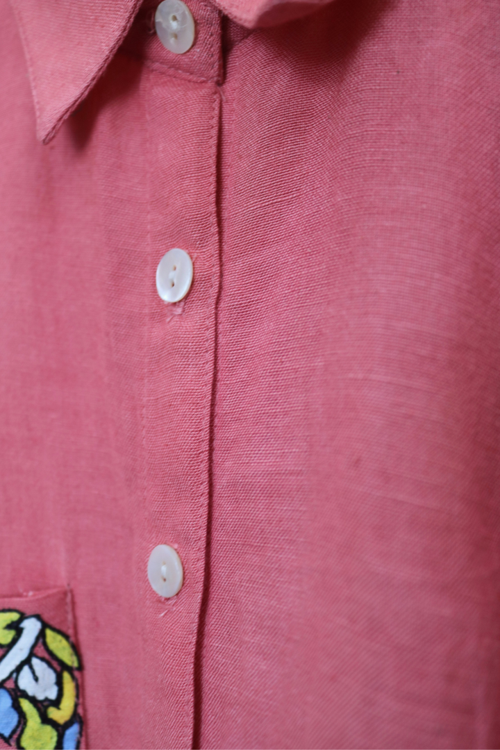 Pink Shirt with Hand-Painted Pocket